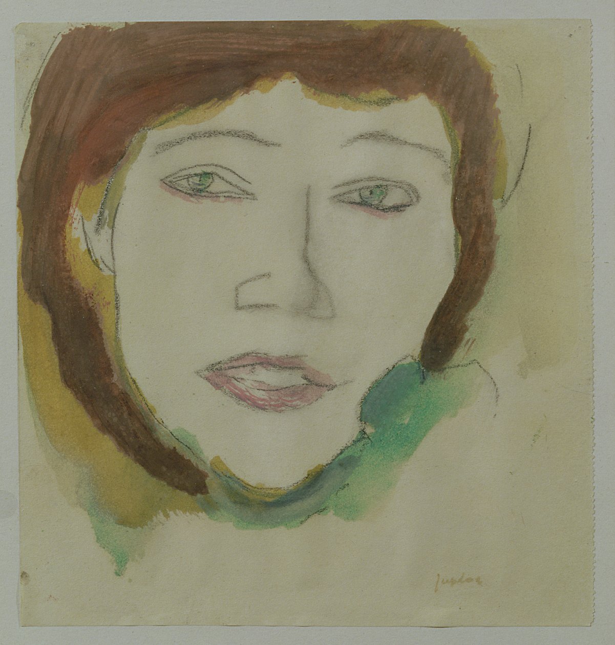 The Artists Wife, Margaret, ca. 1906 (blyant og olie på papir) af Samuel John Peploe