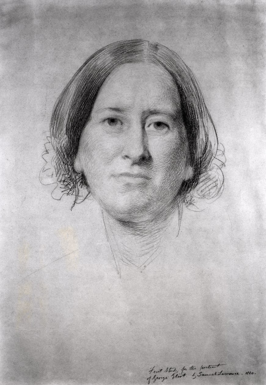 Første undersøgelse til portrættet af George Eliot (Mary Ann Evans) (1819-1880) 1860 af Samuel Laurence