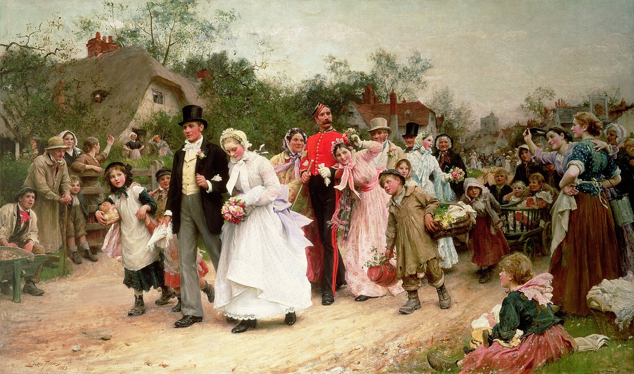 Bryllup i landsbyen, 1883 af Samuel Luke Fildes