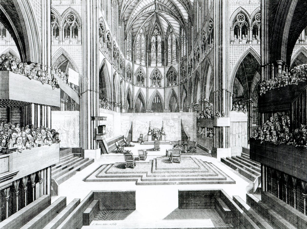 Kroning af James II i Collegiate Church of St. Peter, Westminster af Samuel Moore