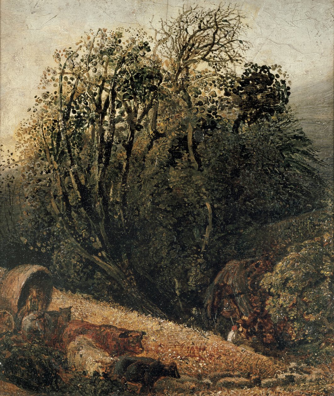 En kornmark omkranset af træer, 1800-tallet af Samuel Palmer