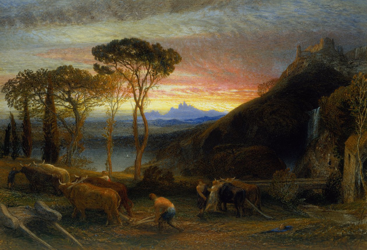 Illustration til Miltons Lycidas (wc og gouache på papir) af Samuel Palmer