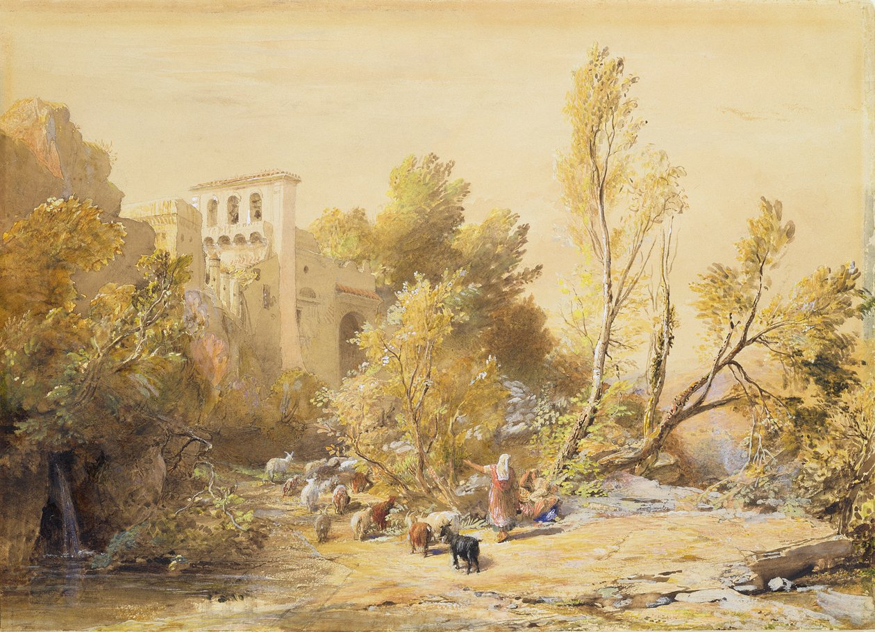 La Vocatella (wc og bodycolour på papir) af Samuel Palmer