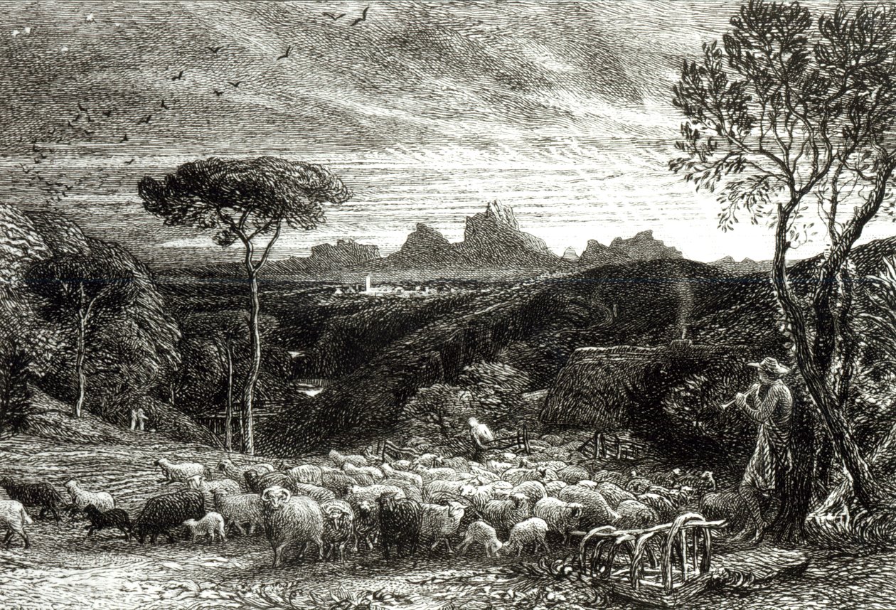 Åbning af folden, tidlig morgen, 1880 af Samuel Palmer
