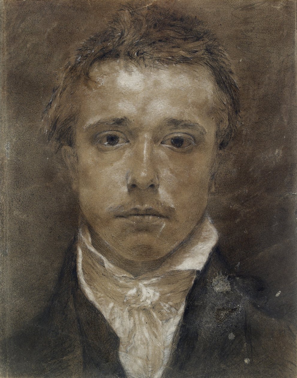 Selvportræt, ca. 1824 (sort kridt, forhøjet med hvidt, på brunfarvet papir) af Samuel Palmer