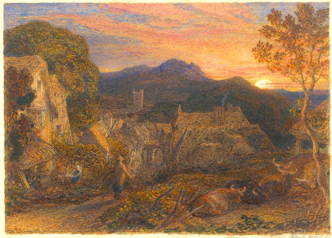 The Bellman, fra Il Penseroso, 1881 (wc og gummi arabicum på papir) af Samuel Palmer