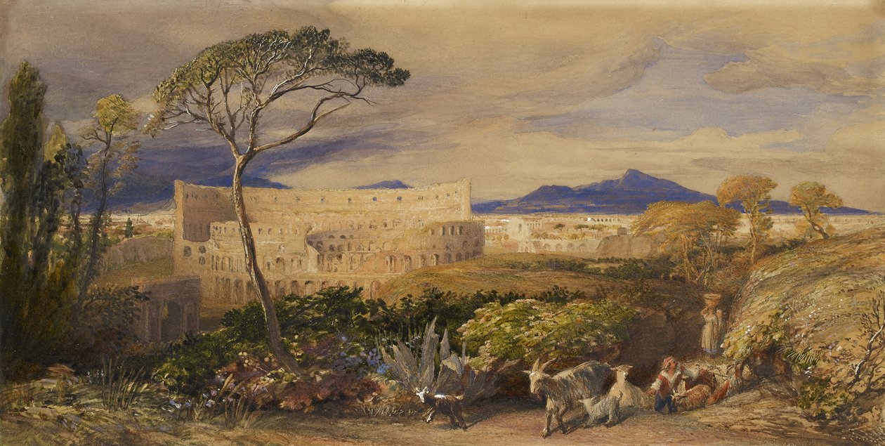 Colosseum og Alban Mount (wc og gouache over blyant, kridt og blæk) af Samuel Palmer