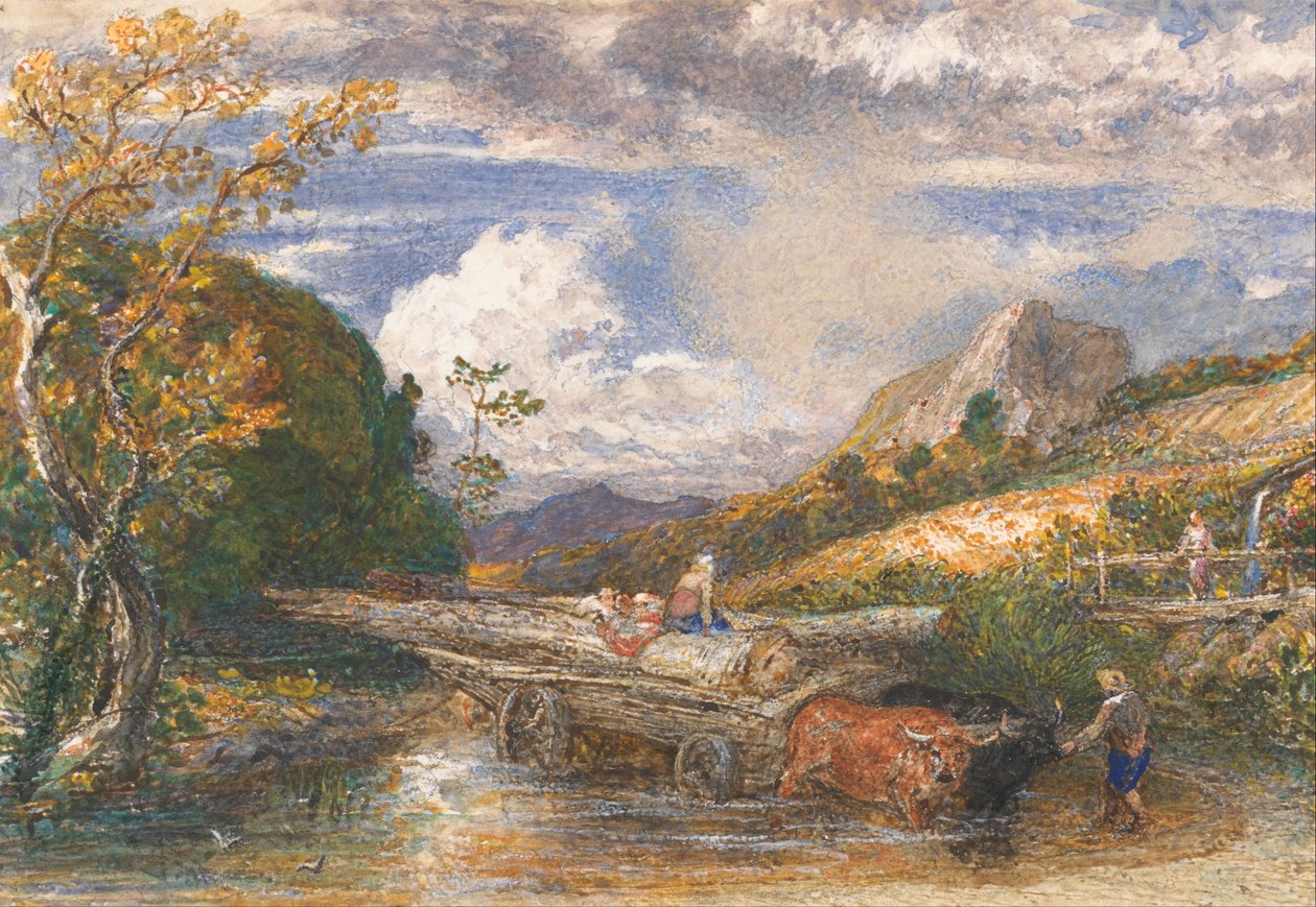 Tømmervogn krydser en å af Samuel Palmer