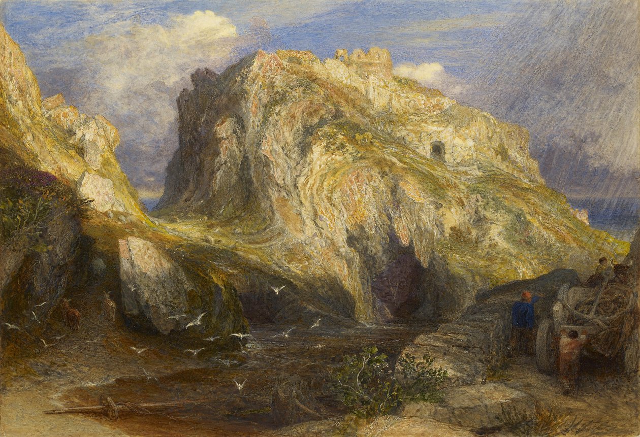 Tintagel Castle, nærmer sig regn, 1800-tallet af Samuel Palmer
