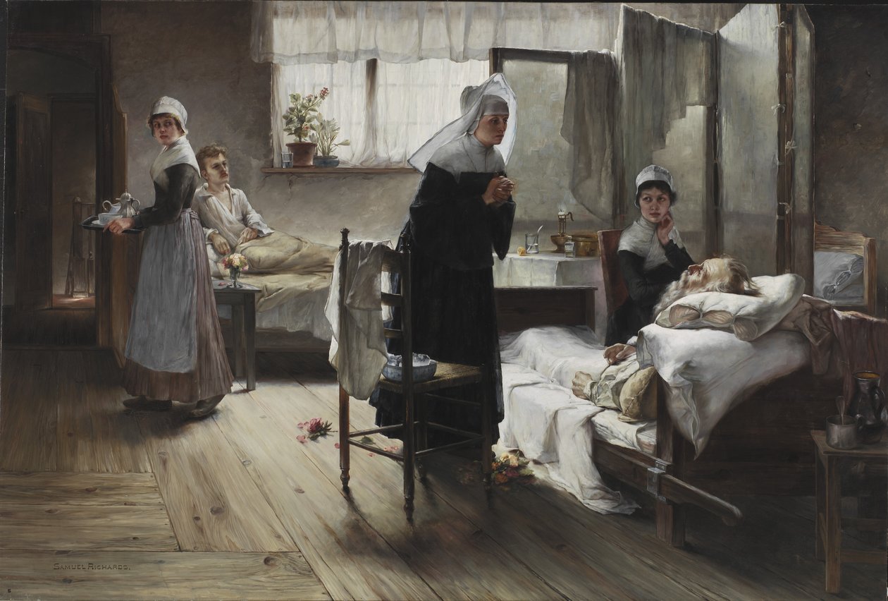 Evangeline opdager sin forlovede på hospitalet, 1887-89 af Samuel Richards