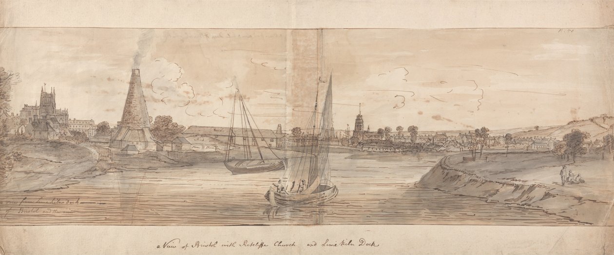 En udsigt over Bristol med Ratcliffe Church og Lime Kiln Dock af Samuel Scott