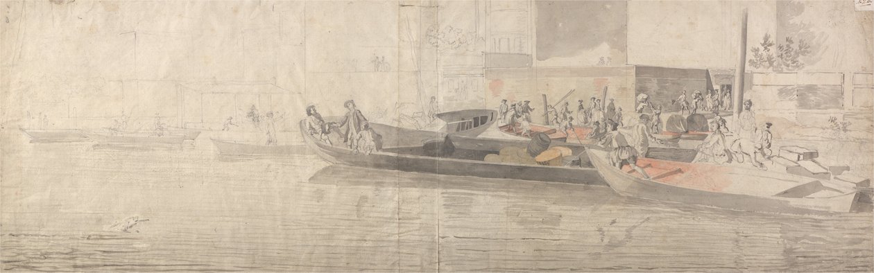 Figurer og både på Themsen af Samuel Scott