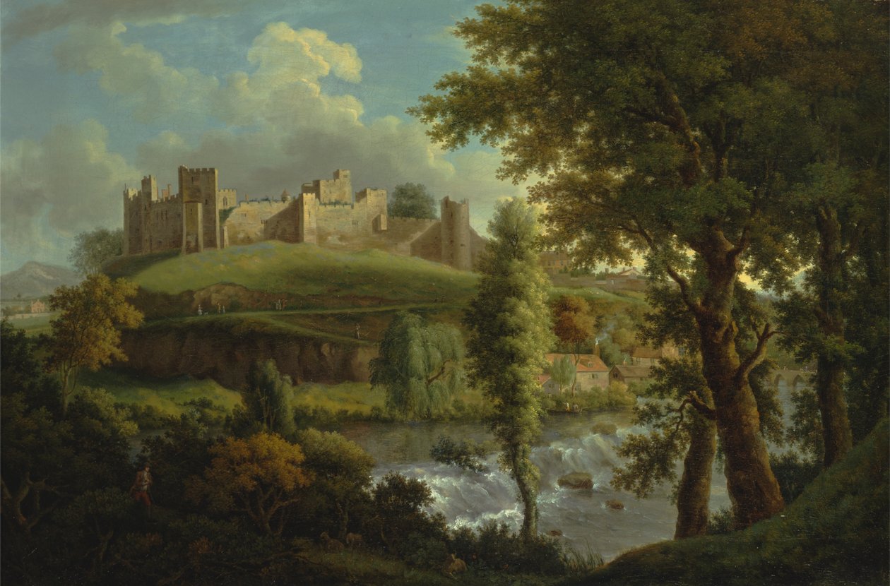 Ludlow Slot med Dinham Weir, fra sydvest af Samuel Scott