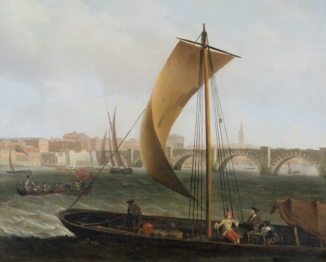 Udsigt over Themsen med Westminster Bridge, ca. 1743-44 af Samuel Scott