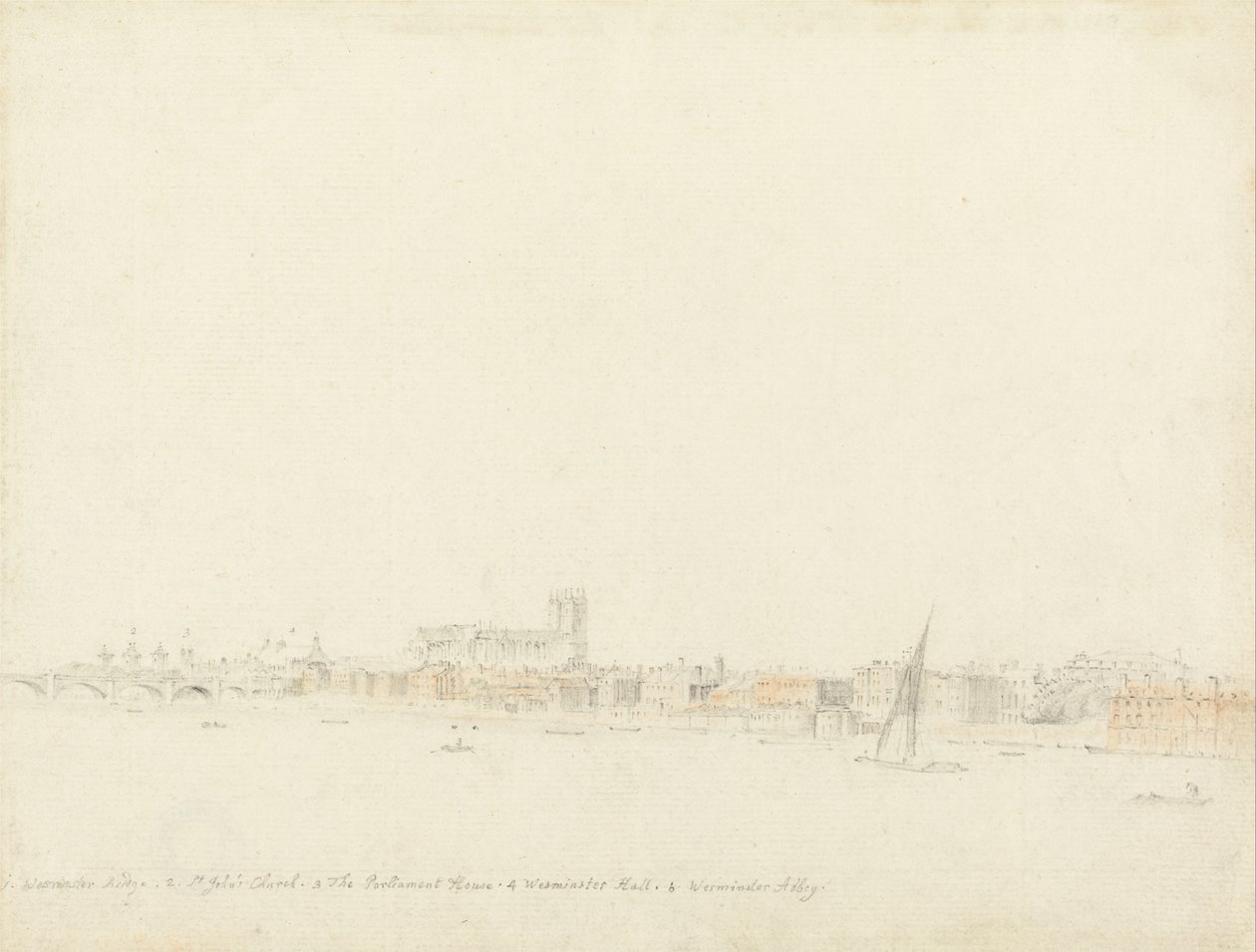 Westminster Abbey og Bridge fra Somerset Garden af Samuel Scott