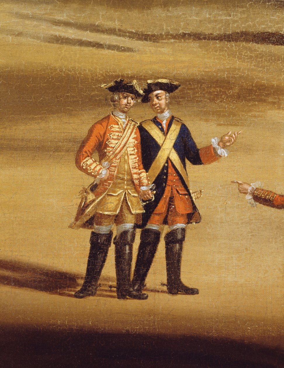 To betjente i samtale, c.1758 olie på lærred detalje af 237617 af Samuel Wale