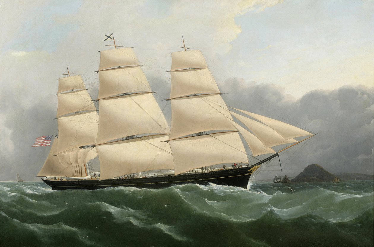 Clipper -skibet "Challenge" ankommer ud for Englands kyst under fuld sejl af Samuel Walters