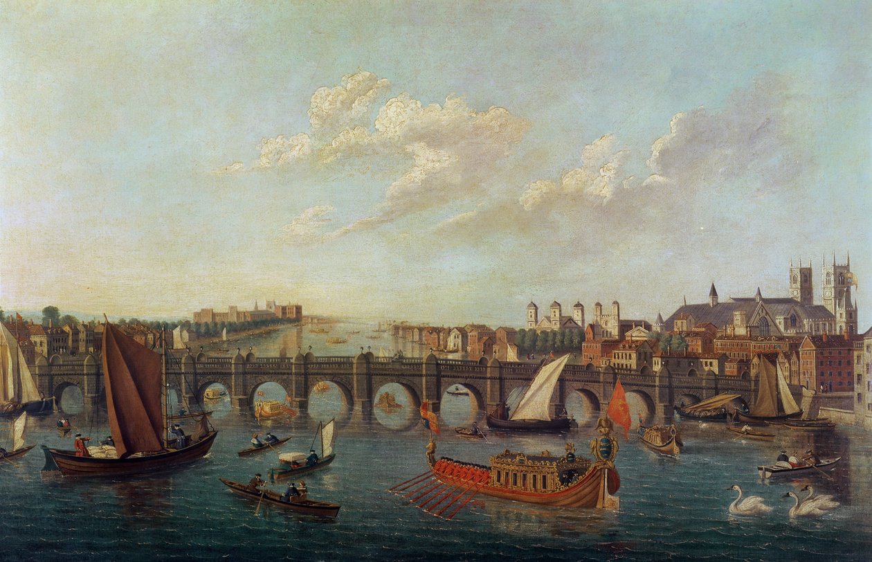 Westminster Bridge, med Westminster Abbey og Lambeth Palace på begge sider af Samuel after Scott