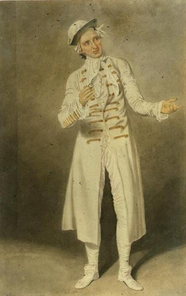 William Farren (1786-1861) som Lord Ogleby i The Clandestine Marriage af David Garrick og George Coleman the Elder på Covent Garden Theatre, 1818 (wc på papir) af Samuel de Wilde