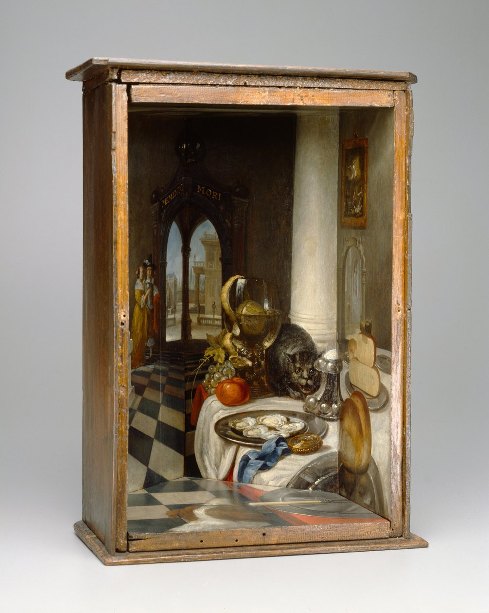 Perspektivkasse af et hollandsk interiør, 1663 (oliemaling, glasspejl og valnød) af Samuel van Hoogstraten