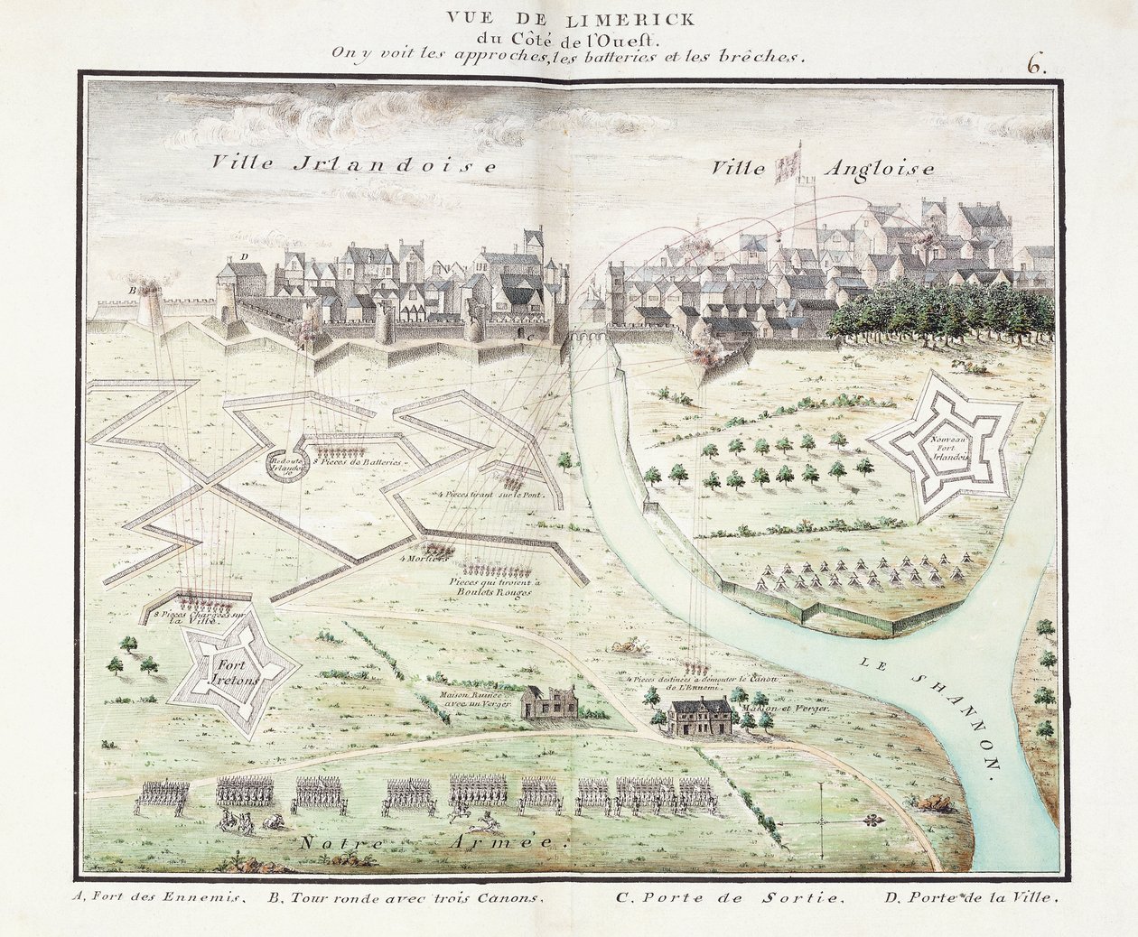 Udsigt over Limerick, ca. 1750 (akvarelplaner) af Samuel (after) Hobson