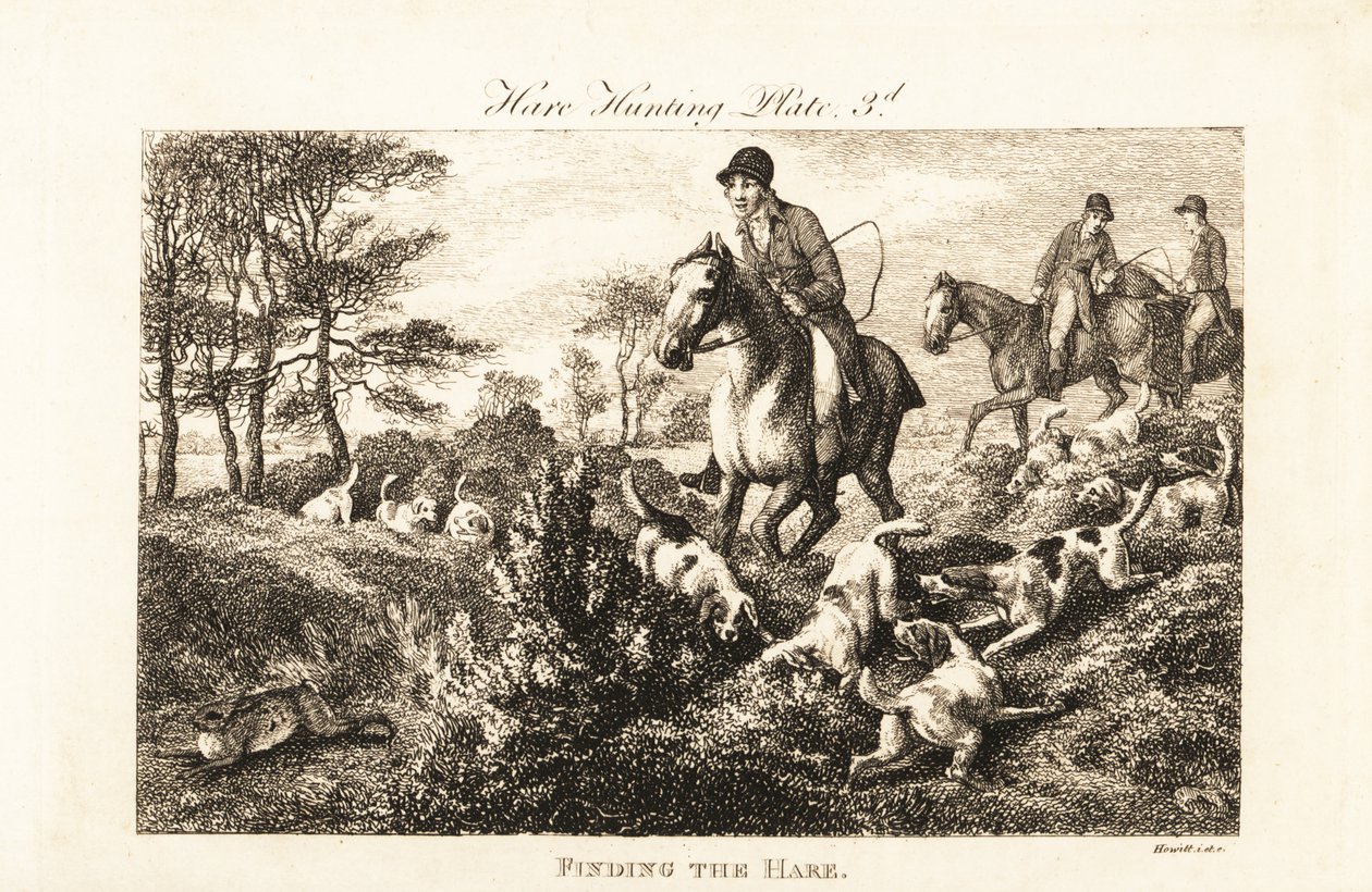 Ridende jægere, der ser på, mens hunde finder en hare af Samuel (after) Howitt