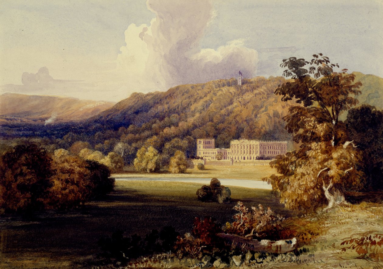 Udsigt over Chatsworth (akvarel på papir) af Samuel A. Rayner