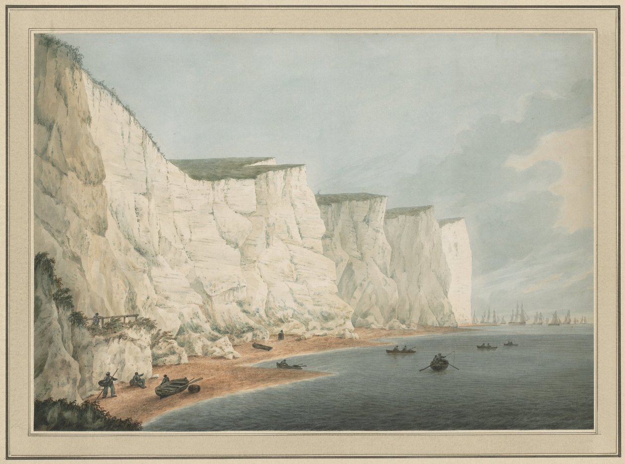 Flåden ud for kysten, Beachy Head, ca. 1790-1805 (akvarel med grafitundertegning) af Samuel Atkins