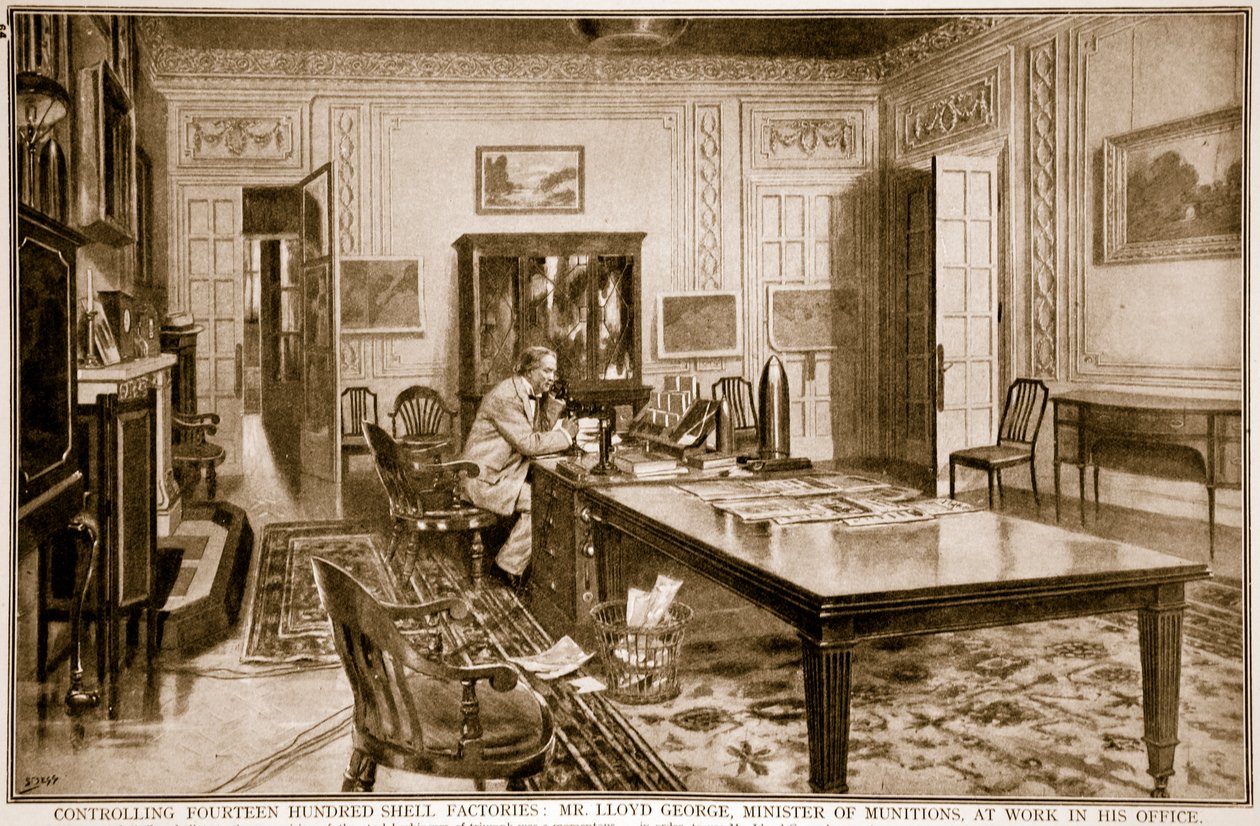 Kontrollerer fjorten hundrede shell-fabrikker: Mr. Lloyd George, minister for ammunition, på arbejde, 1914-19 af Samuel Begg