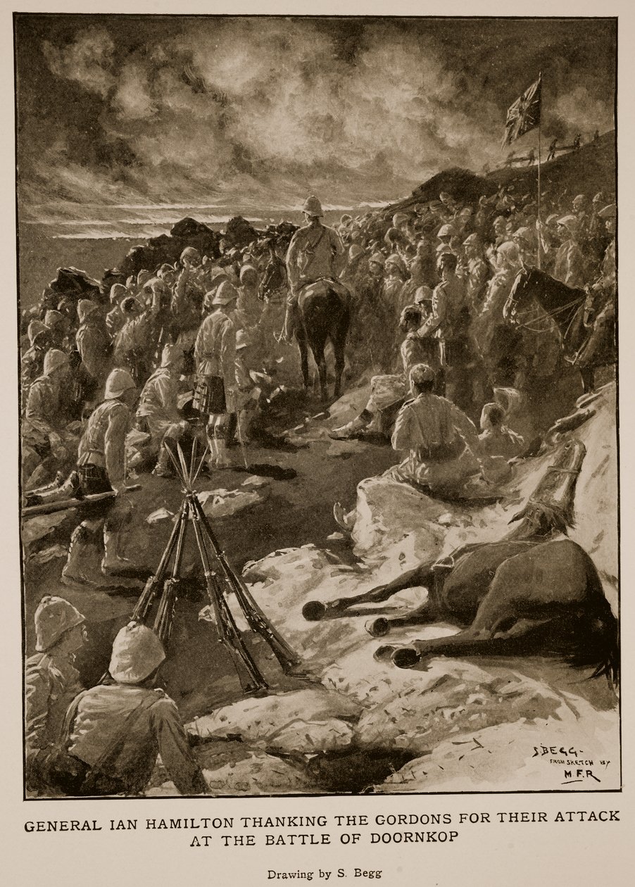 General Ian Hamilton takker Gordons for deres angreb i slaget ved Doornkop af Samuel Begg