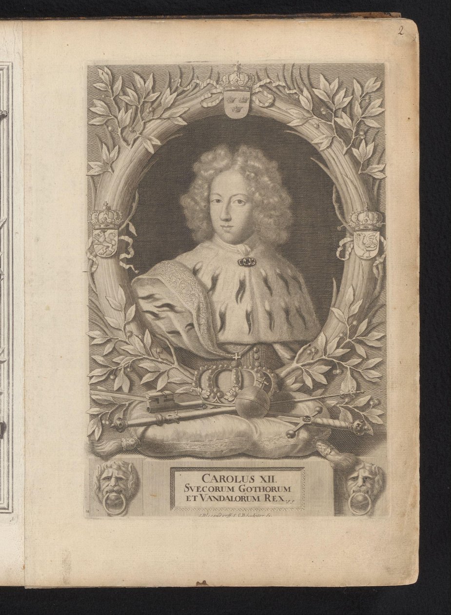 Portræt af Karel XII van Zweden Karl XII, konge af de svenske goter og vandaler (titel på objekt) Sverige Ancient and Modern (serietitel) af Samuel Blesendorf
