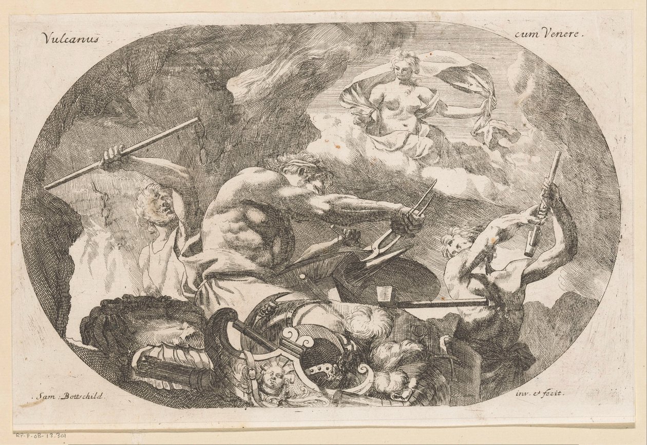 Vulcan og Venus Vulcanus med Venus (titel på objekt) Diverse ontwerpen (serietitel) Forskellige historiske, poetiske og ikonologiske værker (serietitel) af Samuel Bottschild