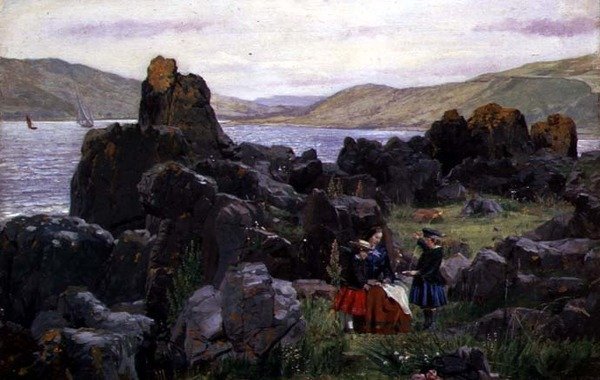 Miss Beath med Nelly og Tom, ca. 1863 (olie på lærred) af Samuel Bough