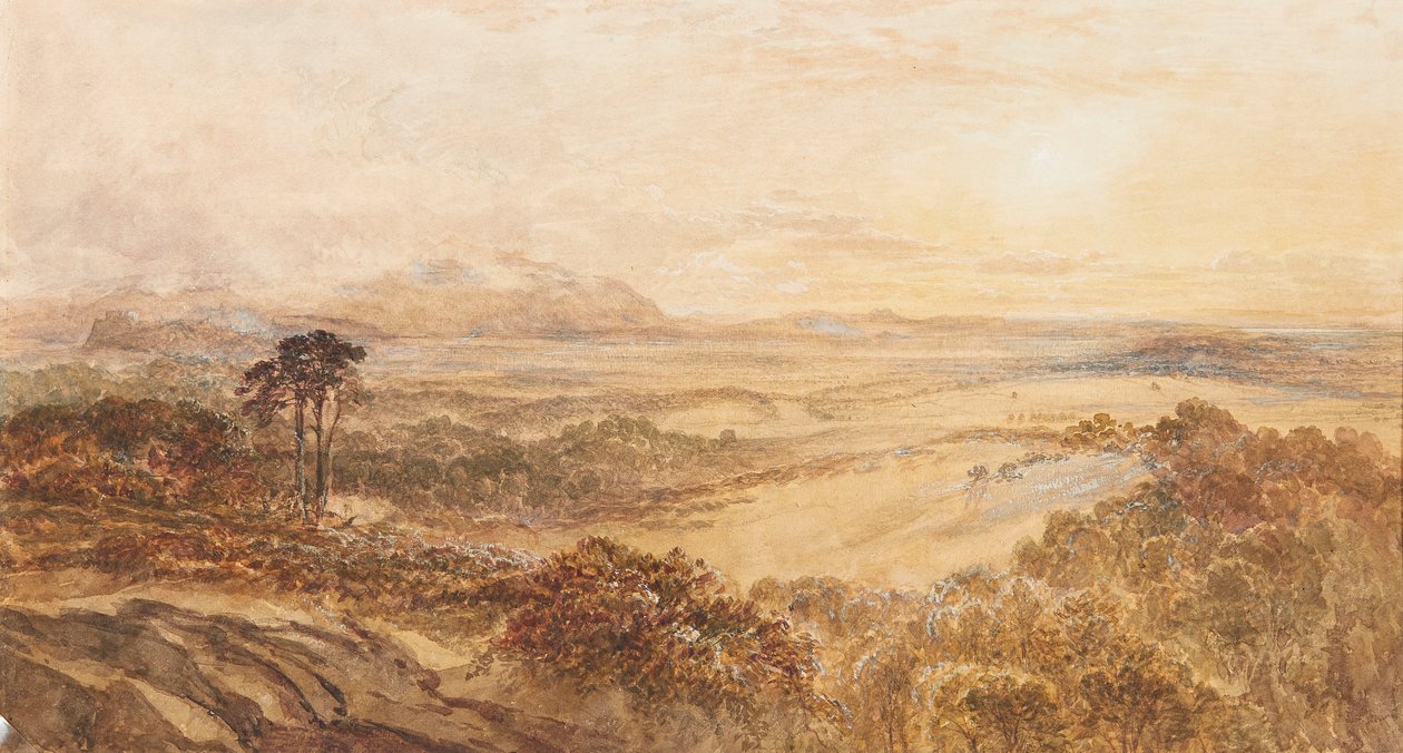 Solnedgang ser mod Edinburgh fra nordvest (akvarel) af Samuel Bough