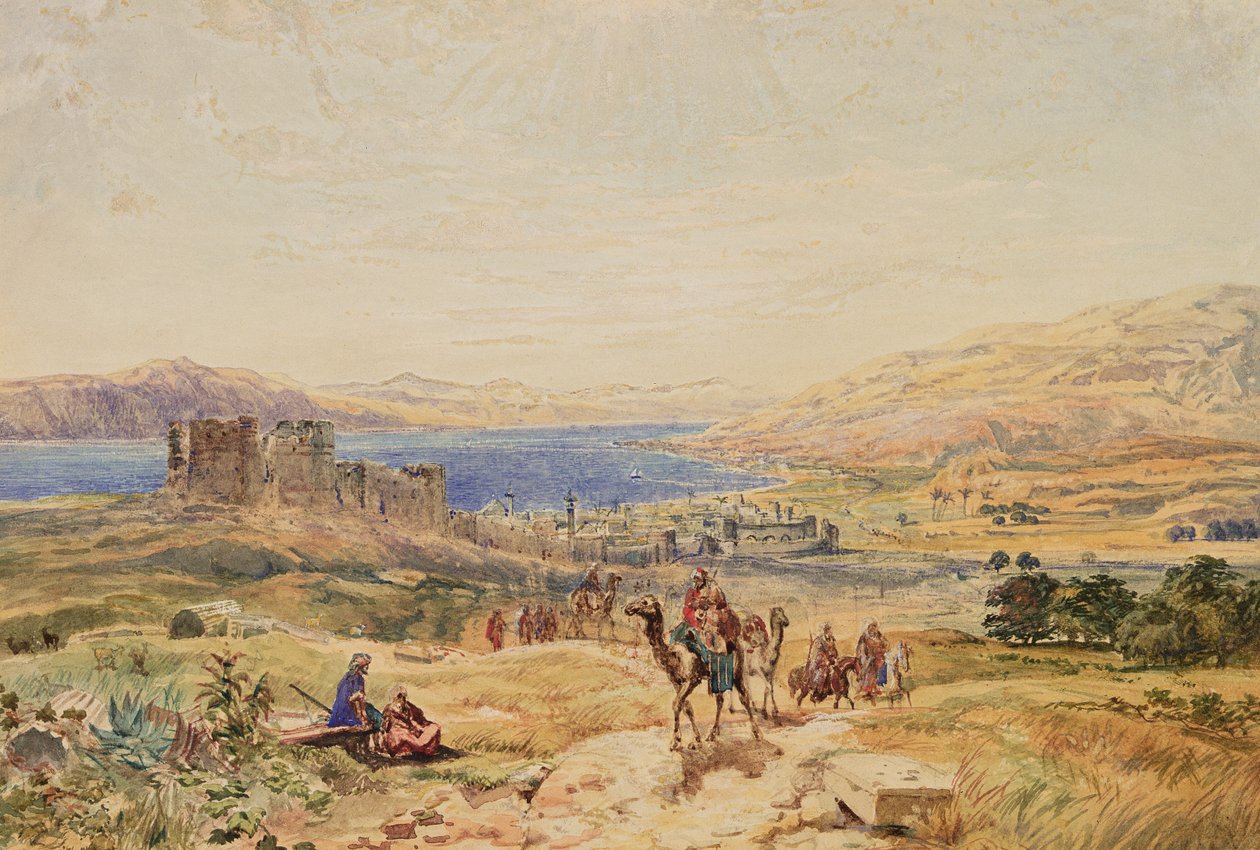 Tiberias ved Genesaret Sø, ca. 1850 (akvarel på papir) af Samuel Bough