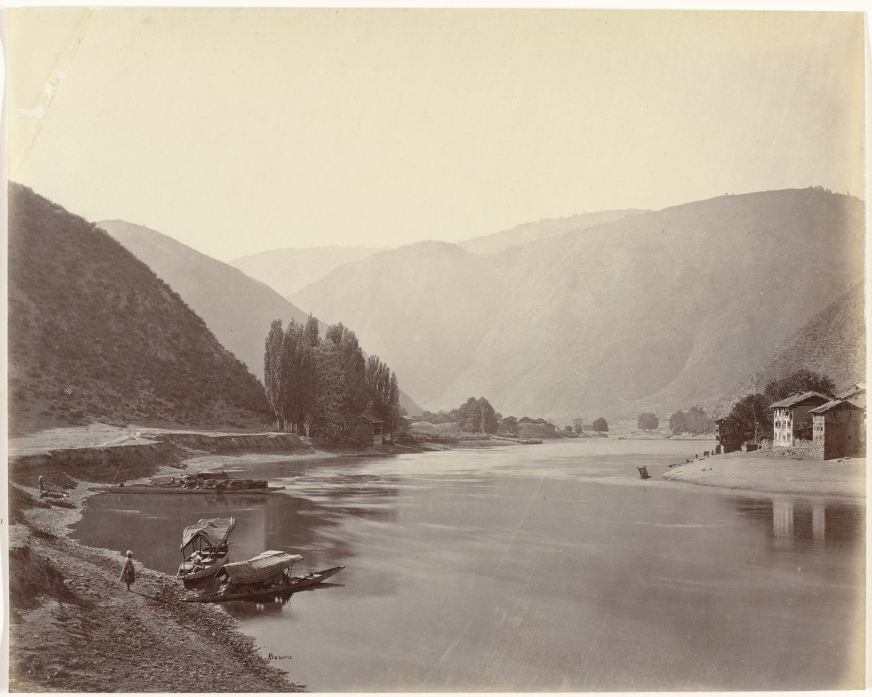 Rivierzicht nær Baramulla, Indien Baramulla, udsigt ned ad floden (original titel) af Samuel Bourne (signed by artist)