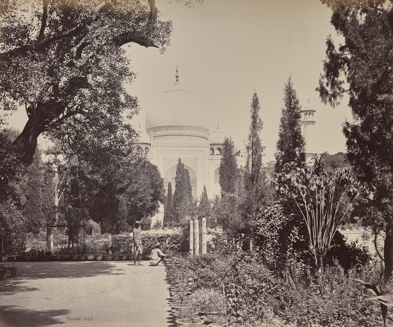 Agra. Udsigt til Taj fra haven af Samuel Bourne