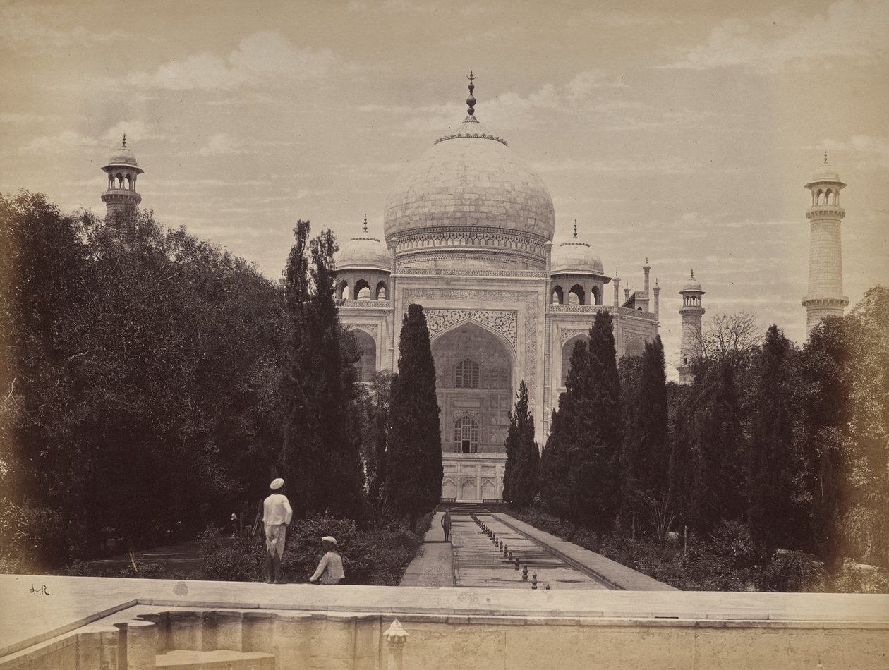 Agra. Udsigt til Taj foran Nootkan, Verdens Lys, kejser Akbars hustru, set fra floden af Samuel Bourne