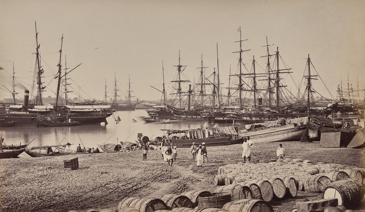 Calcutta. Toldhusets landingsplads. Skibsfart på Hugli-floden af Samuel Bourne