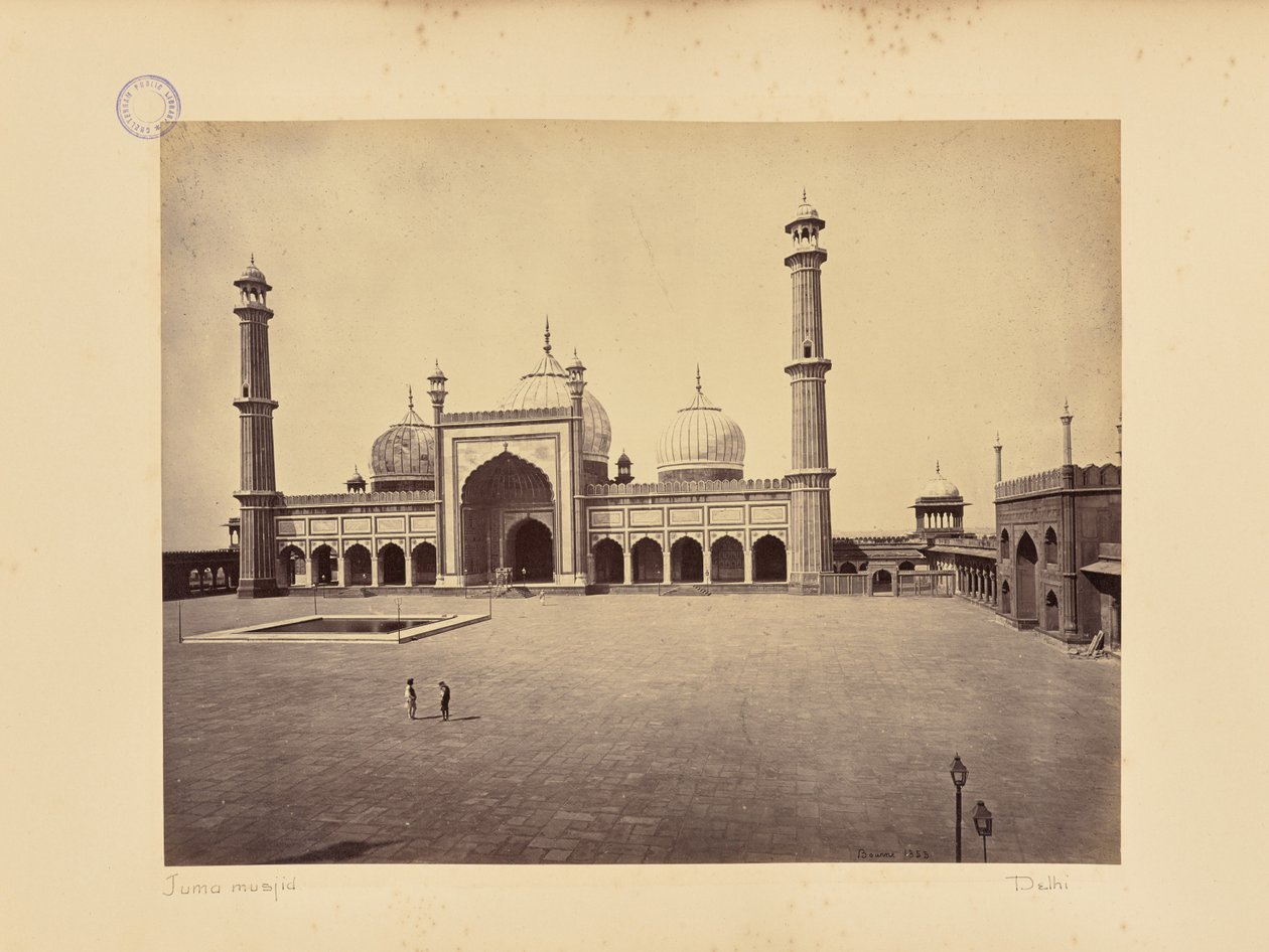 Delhi; Jumma Musjid, moskeen og den firkantede gård af Samuel Bourne