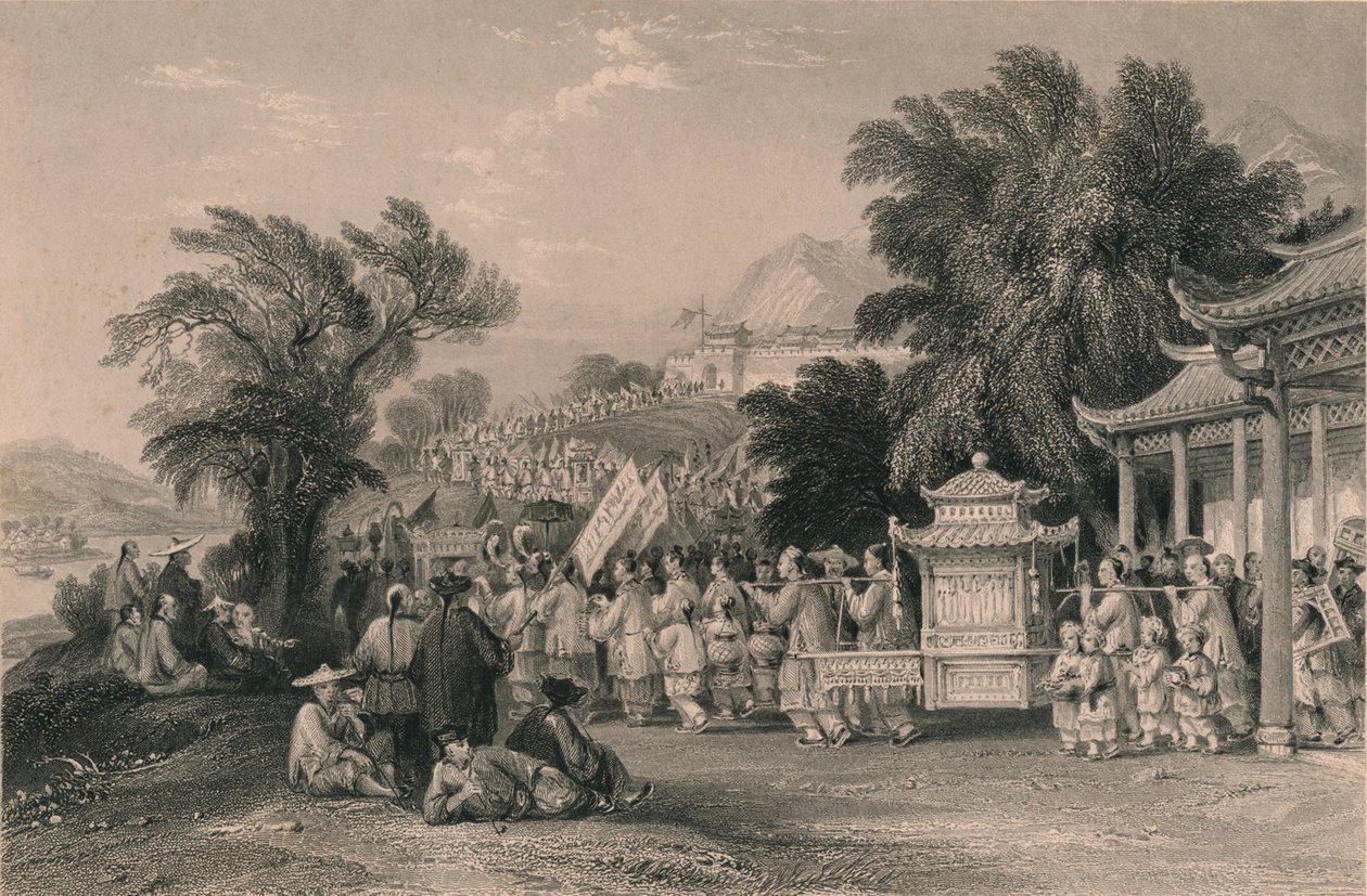 Ægteskabsoptog ved Blue-cloud Creek, Chin-keang-foo, c1843-1858. af Samuel Bradshaw