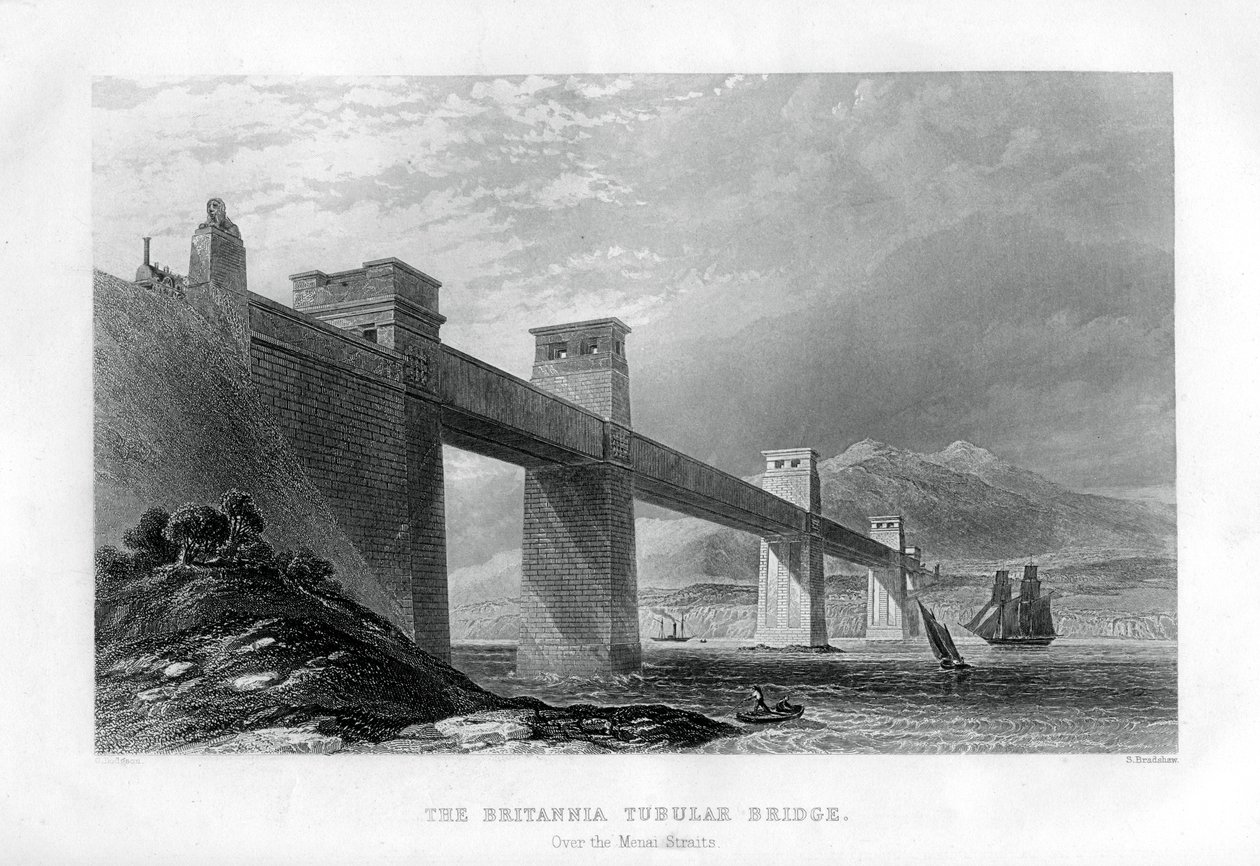 Britannia Tubular Bridge over Menai Straits, Wales, 1886 af Samuel Bradshaw