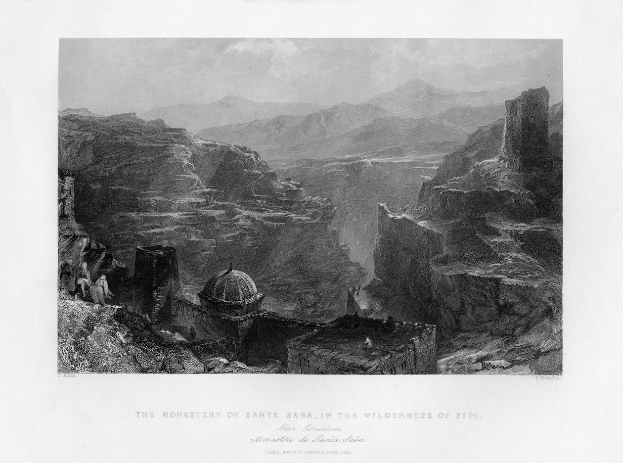 Klosteret Santa Saba Mar Saba, Israel, 1841. af Samuel Bradshaw