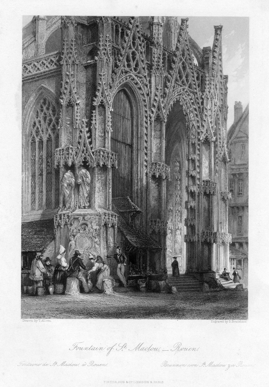 Fontænen St. Maclou, Rouen, Frankrig, 1800-tallet. af Samuel Bradshaw