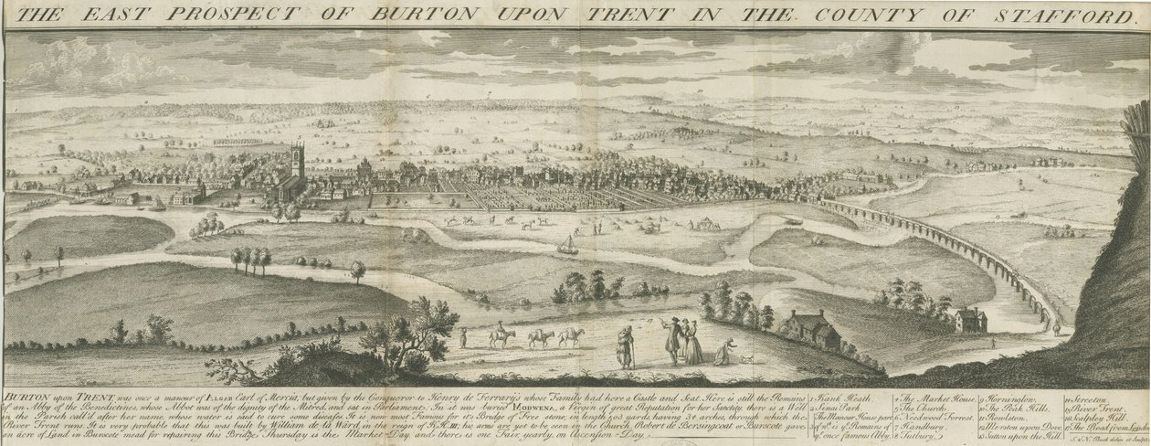 Burton-upon-Trent Bridge and Town: gravering, nd [1696-1779] (tryk) af Samuel Buck