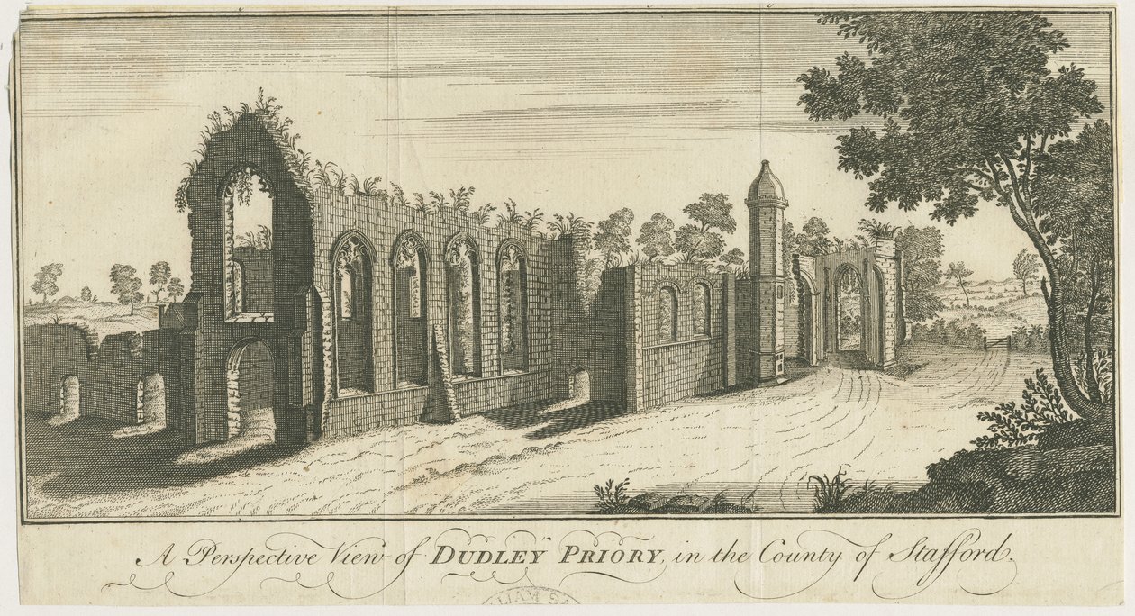 Dudley Priory: gravering af Samuel Buck