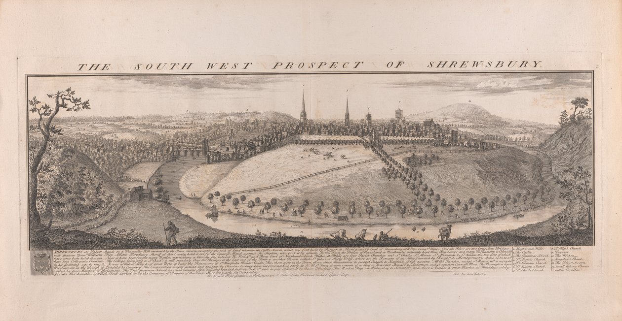 South West Prospect of Shrewsbury, Shropshire af Samuel Buck