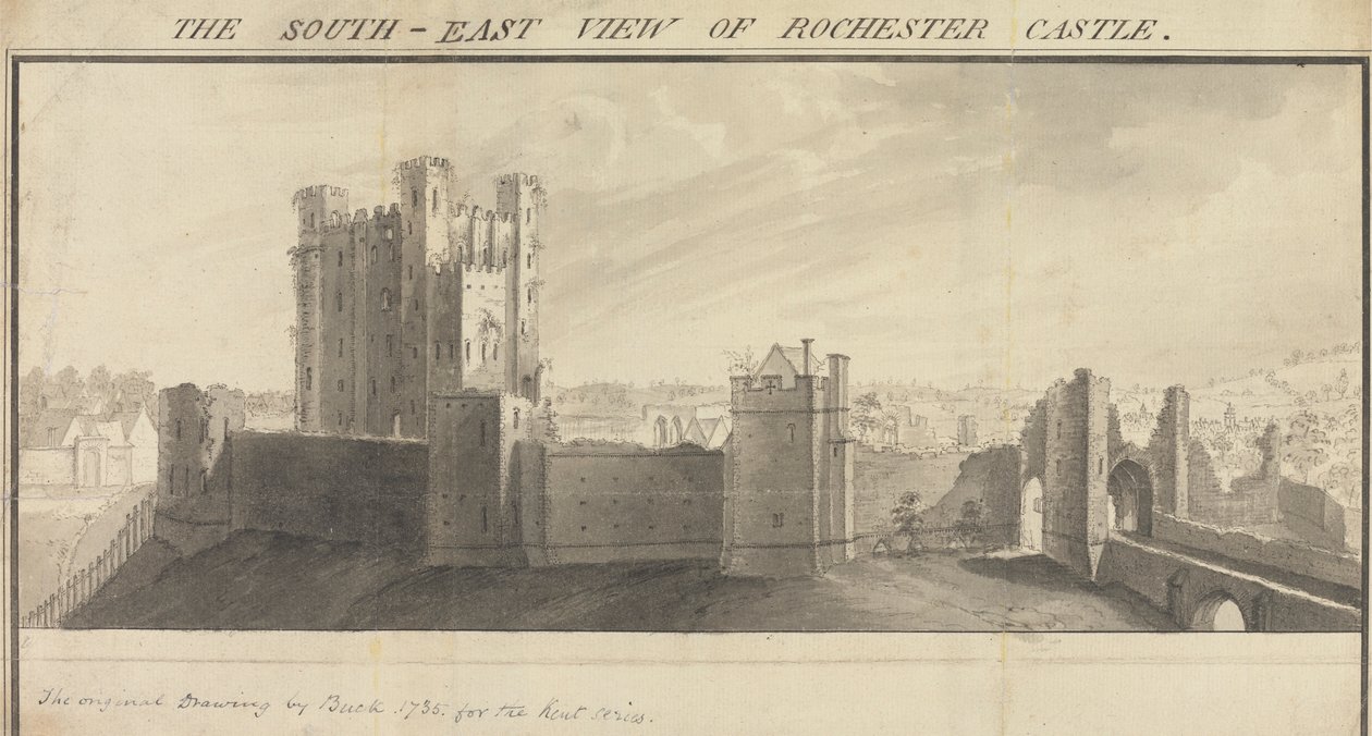 Den sydøstlige udsigt over Rochester Castle af Samuel Buck