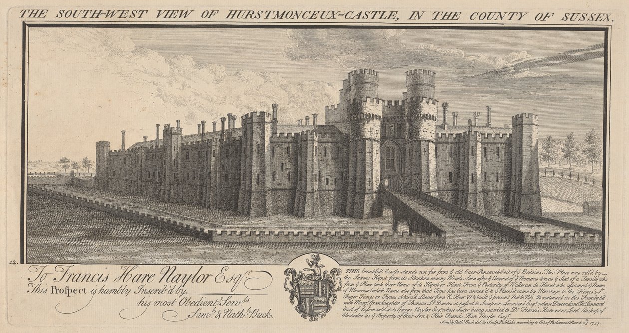 Den sydvestlige udsigt over Herstmonceux Castle i County of Sussex af Samuel Buck