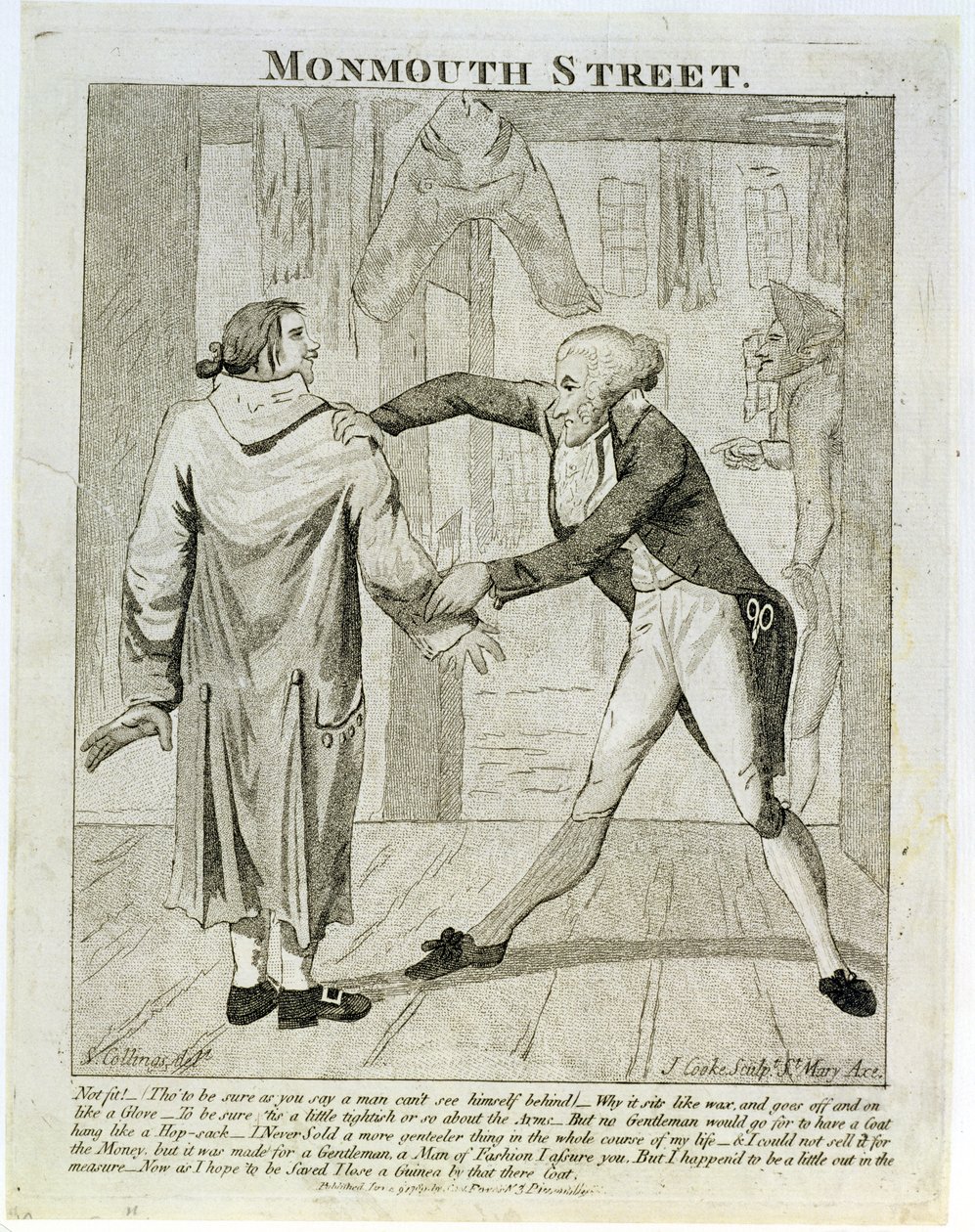 Monmouth Street, en karikatur af en sælger af gammelt tøj, indgraveret af J. Cooke, 1789 af Samuel Collings